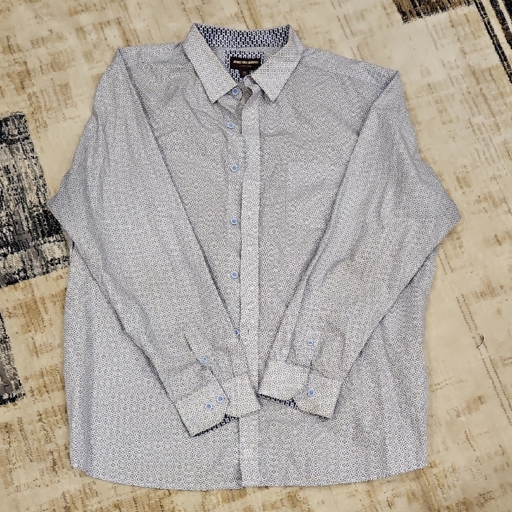 Johnston & Murphy White and Blue Button Down Shirt